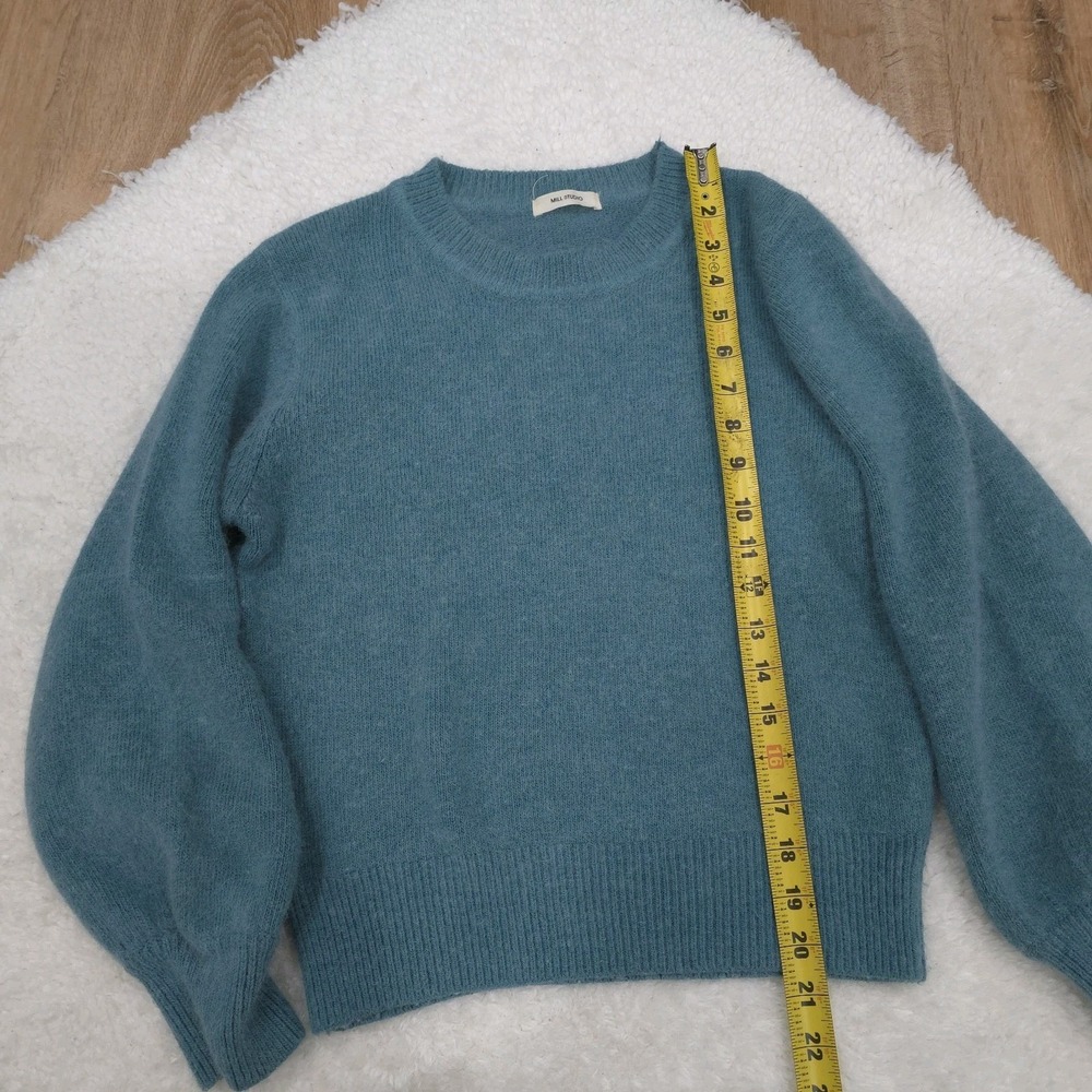 MILL STUDIO Blue Angora Wool Blend Knit Sweater Soft Fuzzy Pullover Size‎ FR 88